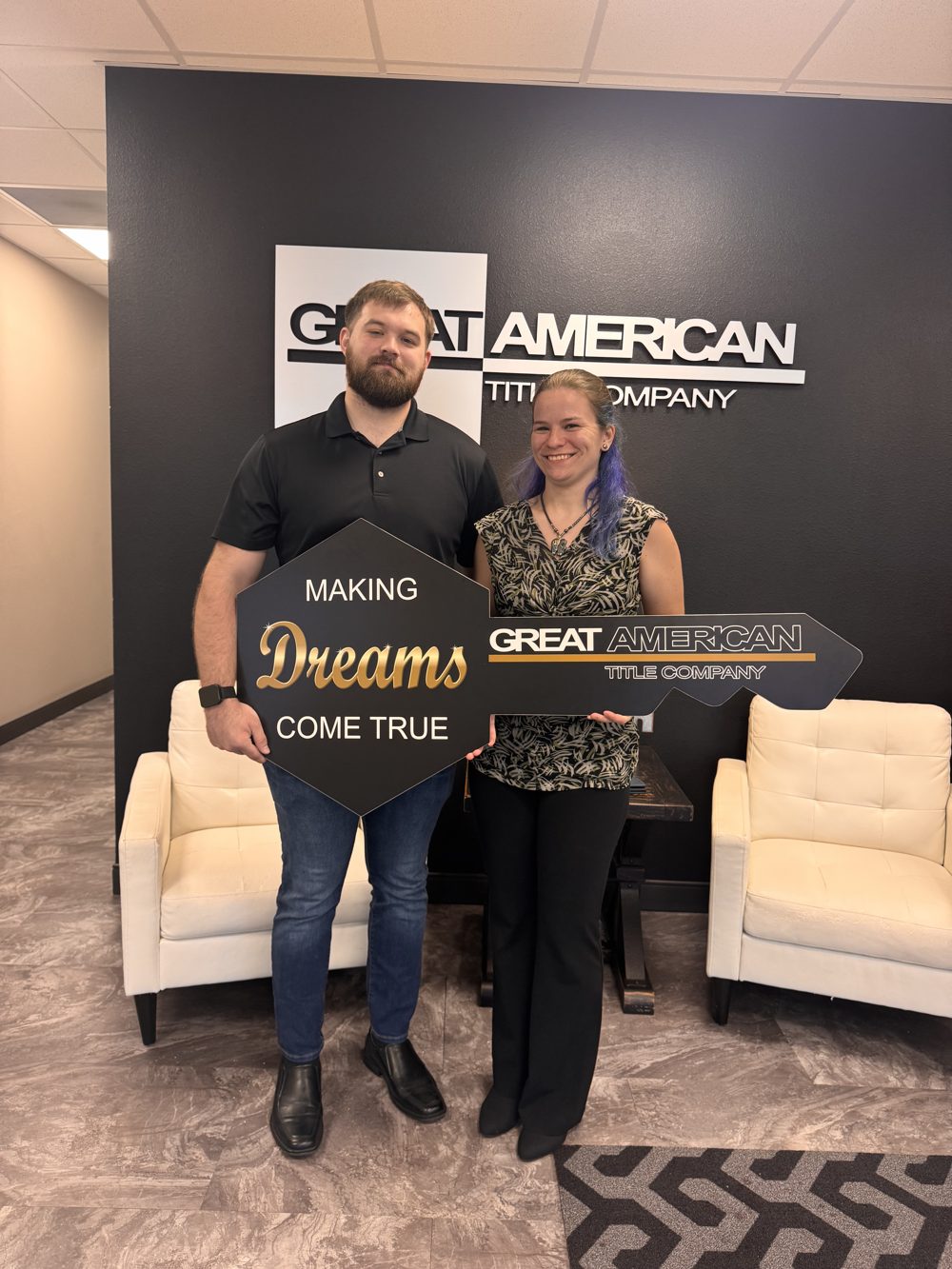 Justin, Army National Guard veteran, and his fiancée Rachel at closing on their home